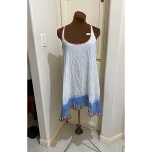 Free People Dress/tunic Small RacerBack White, Blue & Gold High Low Hem